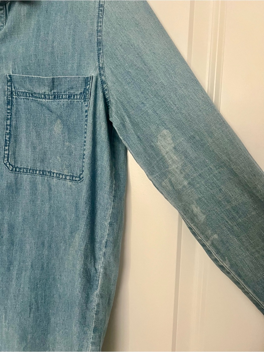 Eileen Fisher Light Wash Chambray Button Down Shirt, Size Small - Picture 8 of 12